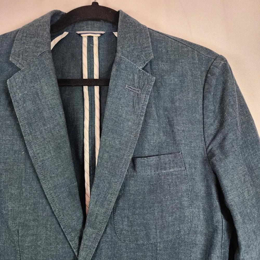 Frank and Oak Blazer Laurier Fit Heather Blue Classic Preppy Quiet Luxury Sz 36